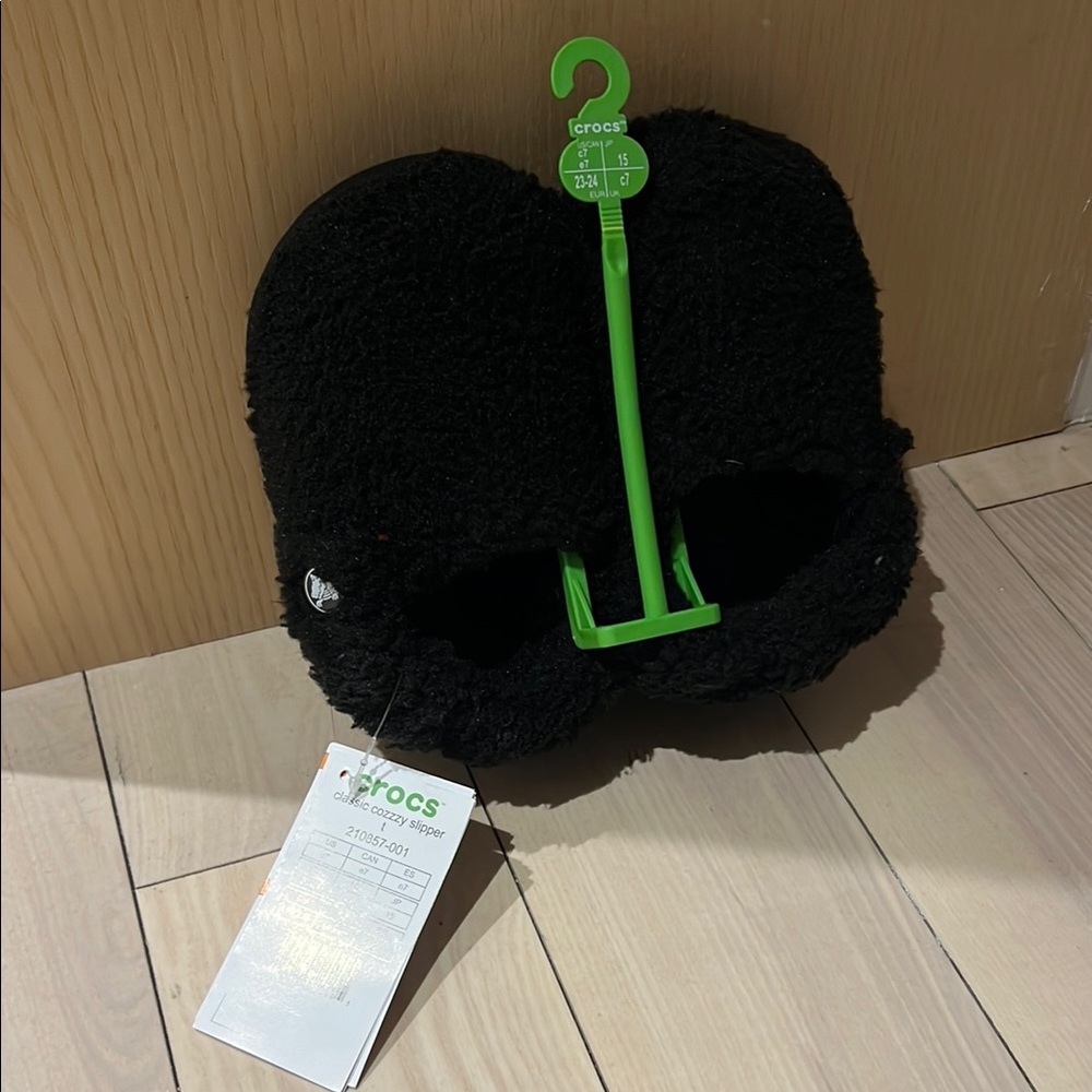 Crocs Black Fuzzy Slippers